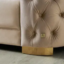 Kelly Beige Velvet 3-Seater Sofa - Gold Legs