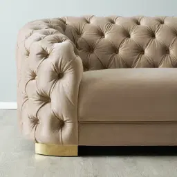 Kelly Beige Velvet 3-Seater Sofa - Gold Legs