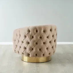 Kelly Beige Velvet Swivel Chair - Gold Leg