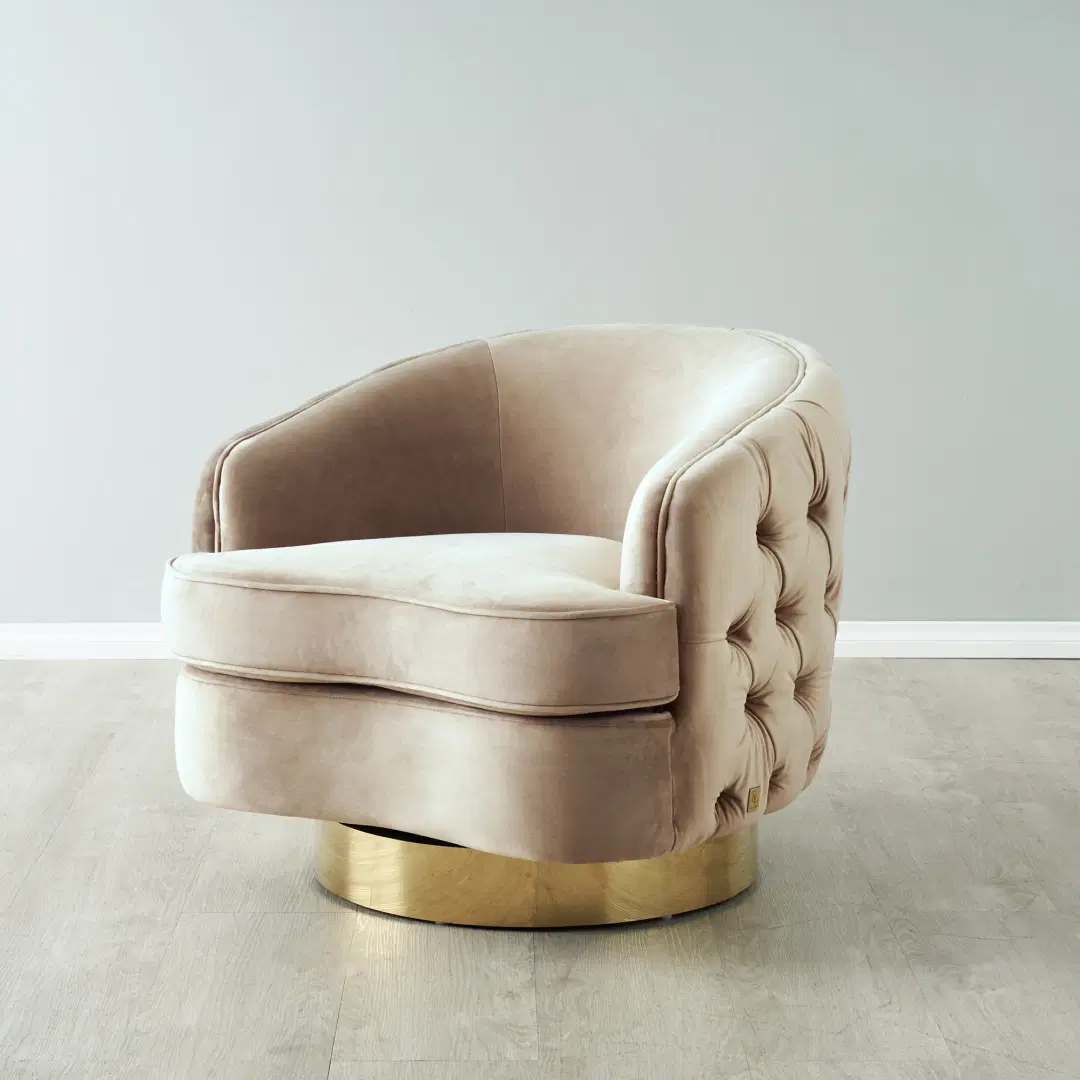 3-1-1 Seater Sofa Set Beige Velvet Fabric Solid Wood construction Gold Stainless Steel Trim
