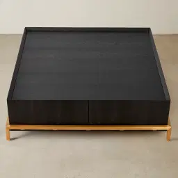 Noah Black Oak Veneer Coffee Table - Gold Metal Frame