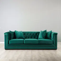 Pascal Emerald Green Velvet 3-Seater Sofa