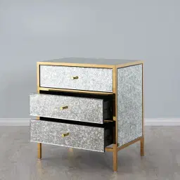Helena Antique Glass Bedside Table - Gold Frame