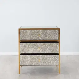 Helena Antique Glass Bedside Table - Gold Frame