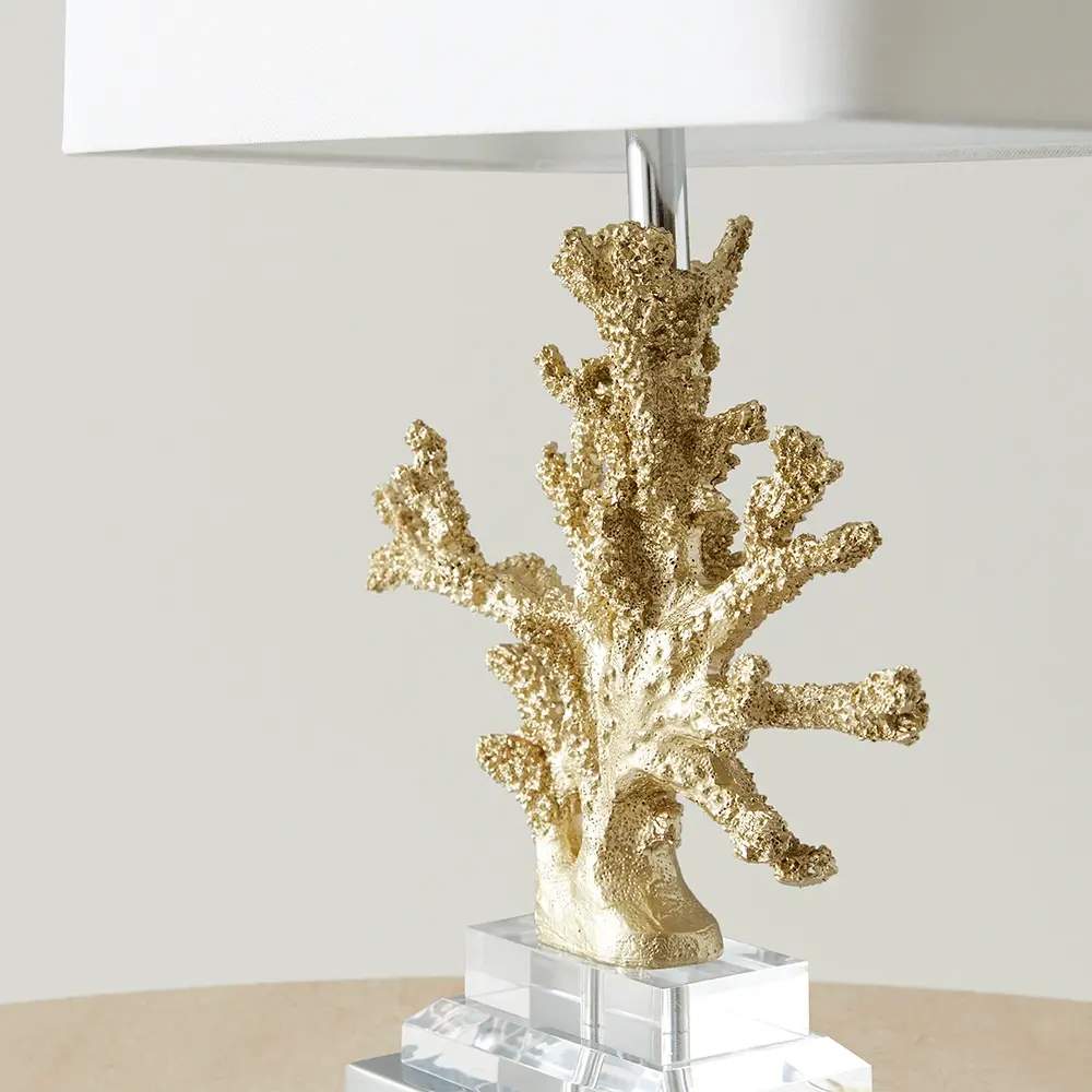 Nicholls Antique Gold Resin Table Lamp - White Linen Lamp Shade