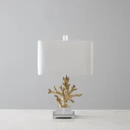 Nicholls Antique Gold Resin Table Lamp - White Linen Lamp Shade