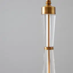 Nela Crystal and Brushed Bronze Metal Table Lamp - White Linen Lamp Shade