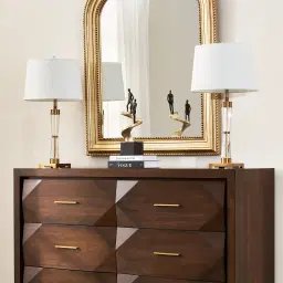 Nela Crystal and Brushed Bronze Metal Table Lamp - White Linen Lamp Shade