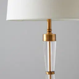 Nela Crystal and Brushed Bronze Metal Table Lamp - White Linen Lamp Shade