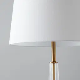Nela Crystal and Brushed Bronze Metal Floor Lamp - White Linen Lamp Shade