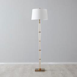 Nela Crystal and Brushed Bronze Metal Floor Lamp - White Linen Lamp Shade