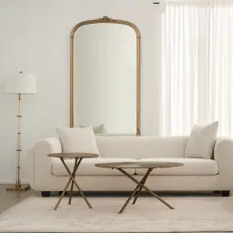 Nela Crystal and Brushed Bronze Metal Floor Lamp - White Linen Lamp Shade