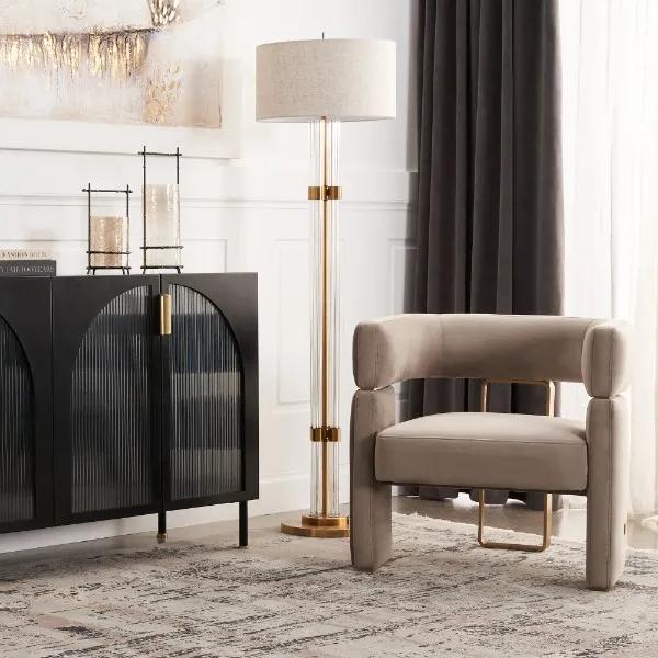 Wilton Brushed Bronze Metal Floor Lamp - White Linen Lamp Shade
