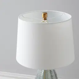 Dorian Brushed Bronze Coloured Glaze Sea Glass Table Lamp -  White Linen Lamp Shade