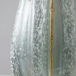 Dorian Brushed Bronze Coloured Glaze Sea Glass Table Lamp -  White Linen Lamp Shade