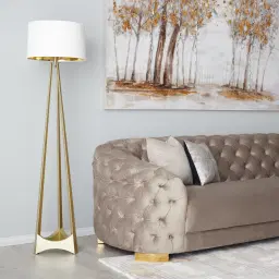 Rogers Matte Gold Floor Lamp - White Linen Lamp Shade