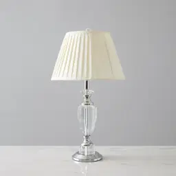 Daisy Shiny Stainless Steel and Crystal Table Lamp - Pleated Cream Fabric Lamp Shade