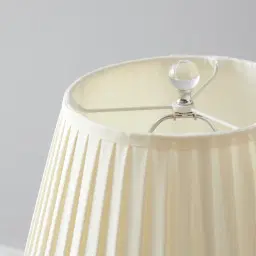 Daisy Shiny Stainless Steel and Crystal Table Lamp - Pleated Cream Fabric Lamp Shade