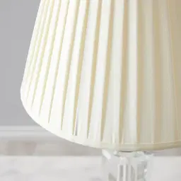 Daisy Shiny Stainless Steel and Crystal Table Lamp - Pleated Cream Fabric Lamp Shade
