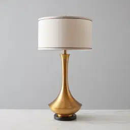 Mandy Brushed Gold Metal Table Lamp - Beige Fabric Lamp Shade
