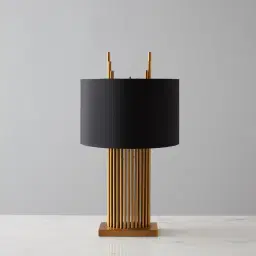 Angus Brushed Bronze Metal Table Lamp - Black Fabric Lamp Shade