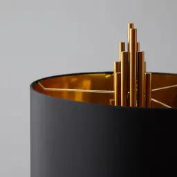 Angus Brushed Bronze Metal Table Lamp - Black Fabric Lamp Shade