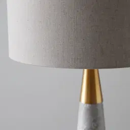 Nadia Brushed Bronze Metal and Grey Marble Table Lamp - Grey Linen Lamp Shade