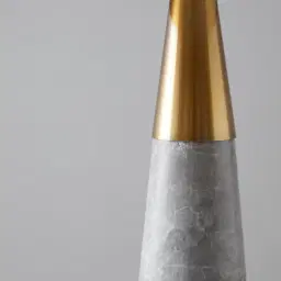 Nadia Brushed Bronze Metal and Grey Marble Table Lamp - Grey Linen Lamp Shade