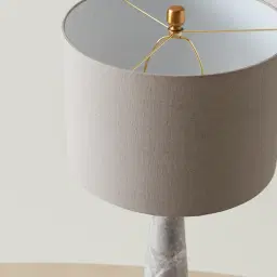 Nadia Brushed Bronze Metal and Grey Marble Table Lamp - Grey Linen Lamp Shade