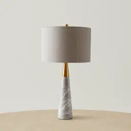 Nadia Brushed Bronze Metal and Grey Marble Table Lamp - Grey Linen Lamp Shade