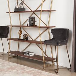 Quinn Brown Vegan Leather Bar Stool - Brass Colour Legs