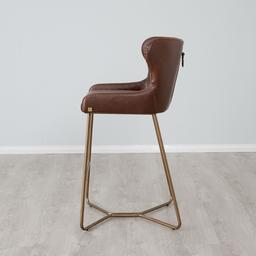 Quinn Brown Vegan Leather Bar Stool - Brass Colour Legs