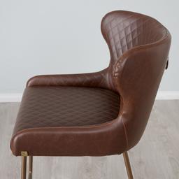 Quinn Brown Vegan Leather Bar Stool - Brass Colour Legs