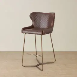Quinn Brown Vegan Leather Bar Stool - Brass Colour Legs
