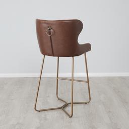 Quinn Brown Vegan Leather Bar Stool - Brass Colour Legs