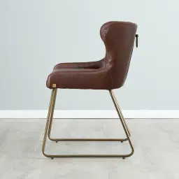 Quinn Brown Vegan Leather Dining Chair - Brass Colour Legs