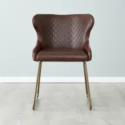 Quinn Brown Vegan Leather Dining Chair - Brass Colour Legs
