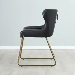 Quinn Black Vegan Leather Dining Chair - Brass Colour Legs