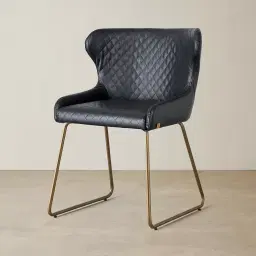 Quinn Black Vegan Leather Dining Chair - Brass Colour Legs