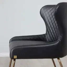 Quinn Black Vegan Leather Dining Chair - Brass Colour Legs