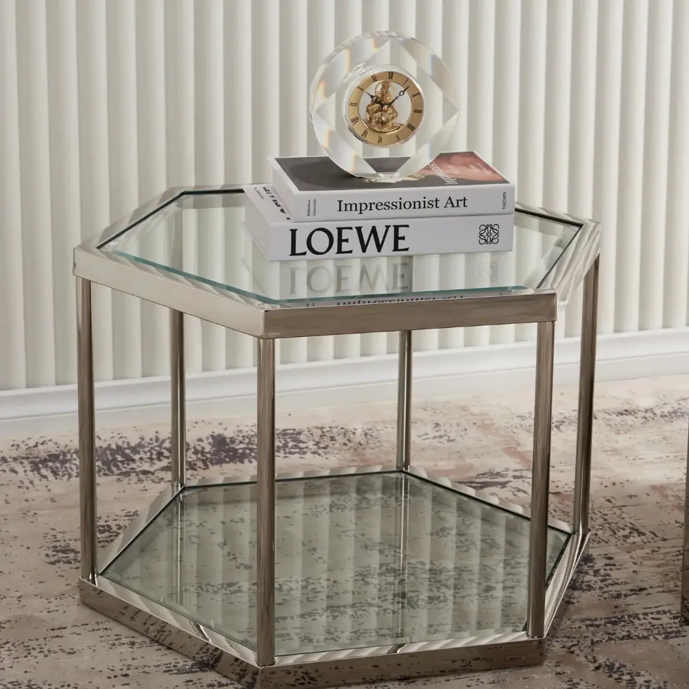 Hexagonal Side Table 40cm - Silver