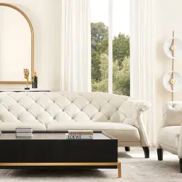 Regal Cream Leather 3-Seater Sofa 