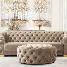 Kelly Beige Velvet Ottoman