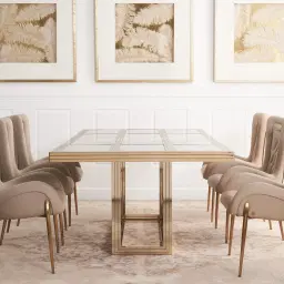 Henry Sand Beige Vegan Leather Dining Chair - Brushed Gold Legs