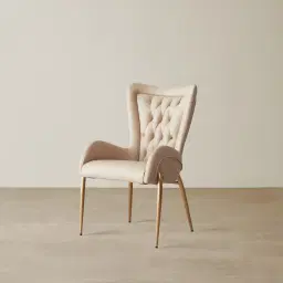 Henry Sand Beige Vegan Leather Dining Chair - Brushed Gold Legs
