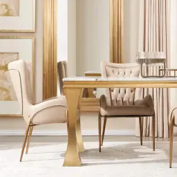 Henry Sand Beige Vegan Leather Dining Chair - Brushed Gold Legs