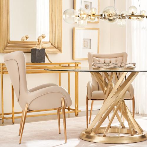 Henry Sand Beige Vegan Leather Dining Chair - Brushed Gold Legs