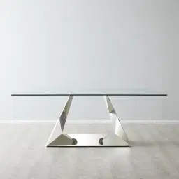 Zephyr Stainless Steel Dining Table - Glass Top