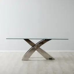 Adair Stainless Steel Dining Table - Glass Top 200cm