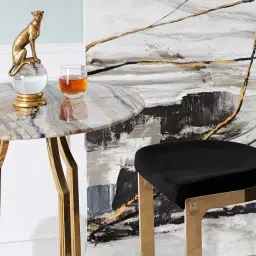 Rouven Black Velvet 79cm Bar Stool - Champagne Gold Legs